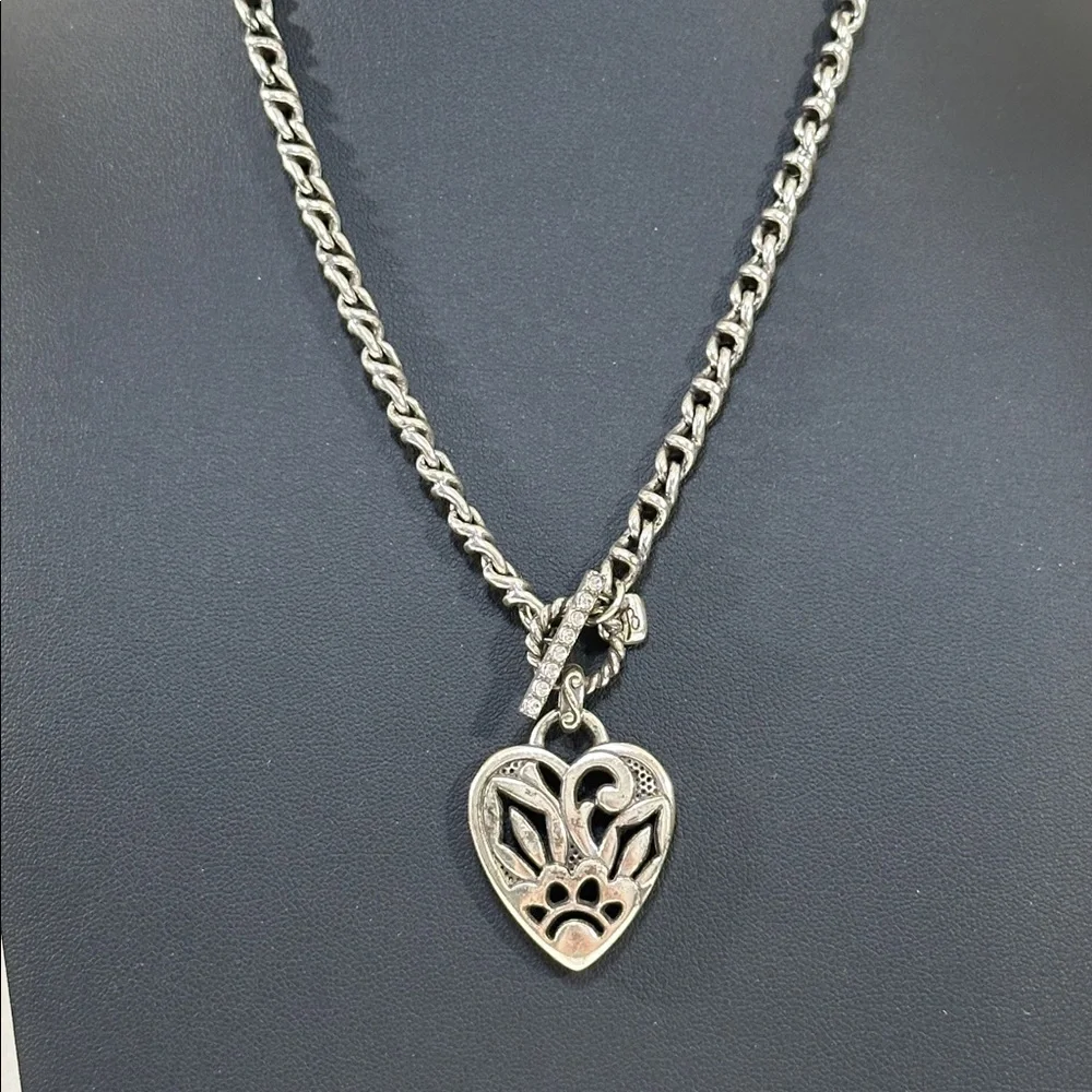 Brighton Retired Cheshire Dog Paw Design Heart Pendant Necklace - Picture 5 of 9